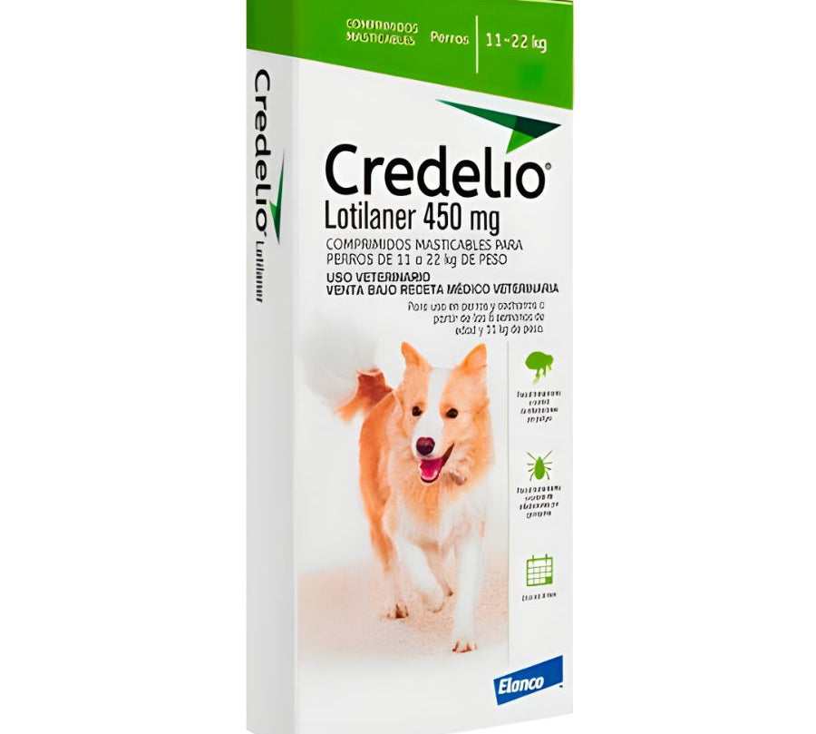 Credelio Perro 11 a 22 Kg 1 Comprimido elimina pulgas en 2h y garrapatas en 4h. Comprimido masticable de alta palatabilidad con protección mensual.