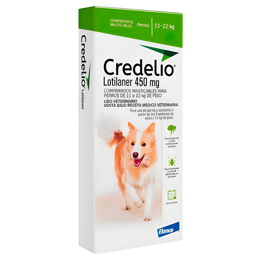 Credelio Perro 11 a 22 Kg 3 Comprimidos elimina pulgas en 2h y garrapatas en 4h. Comprimido masticable de alta palatabilidad con protección mensual.