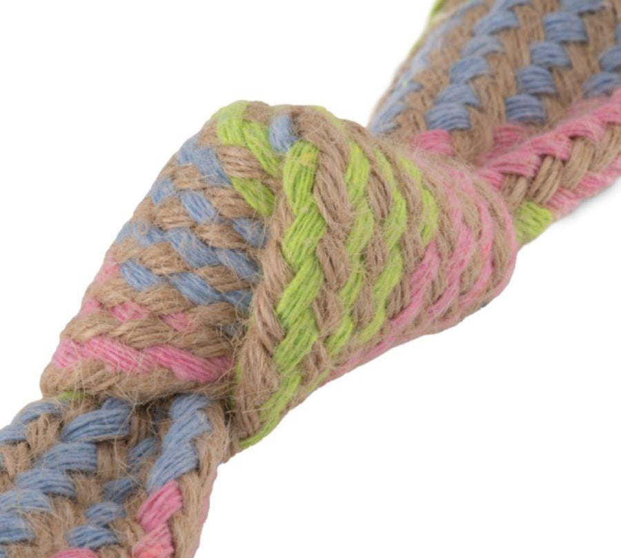 Cuerda de Cáñamo con Sonido M, juguete interactivo que limpia los dientes de tu perro mientras lo mantiene entretenido. Fabricado con materiales sustentables.