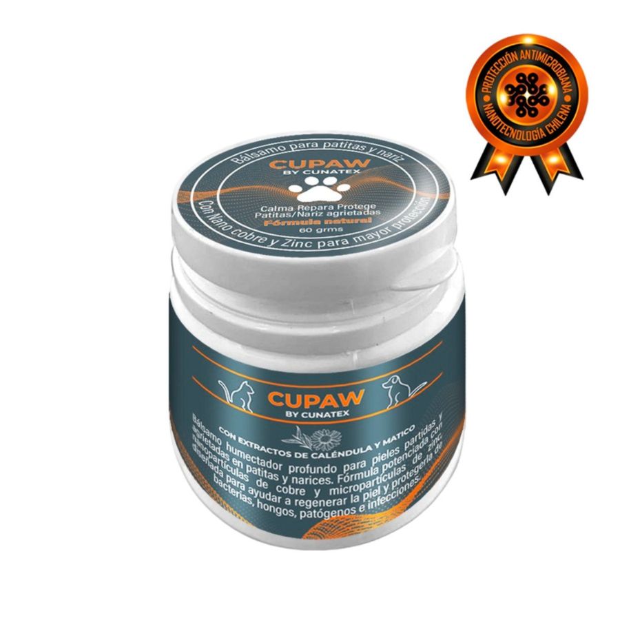 Cunatex Cupaw Bálsamo Hidratante y Antimicrobiano con Nano Cobre 60g con matico, caléndula y lavanda. Hidrata, regenera y protege contra bacterias y hongos.