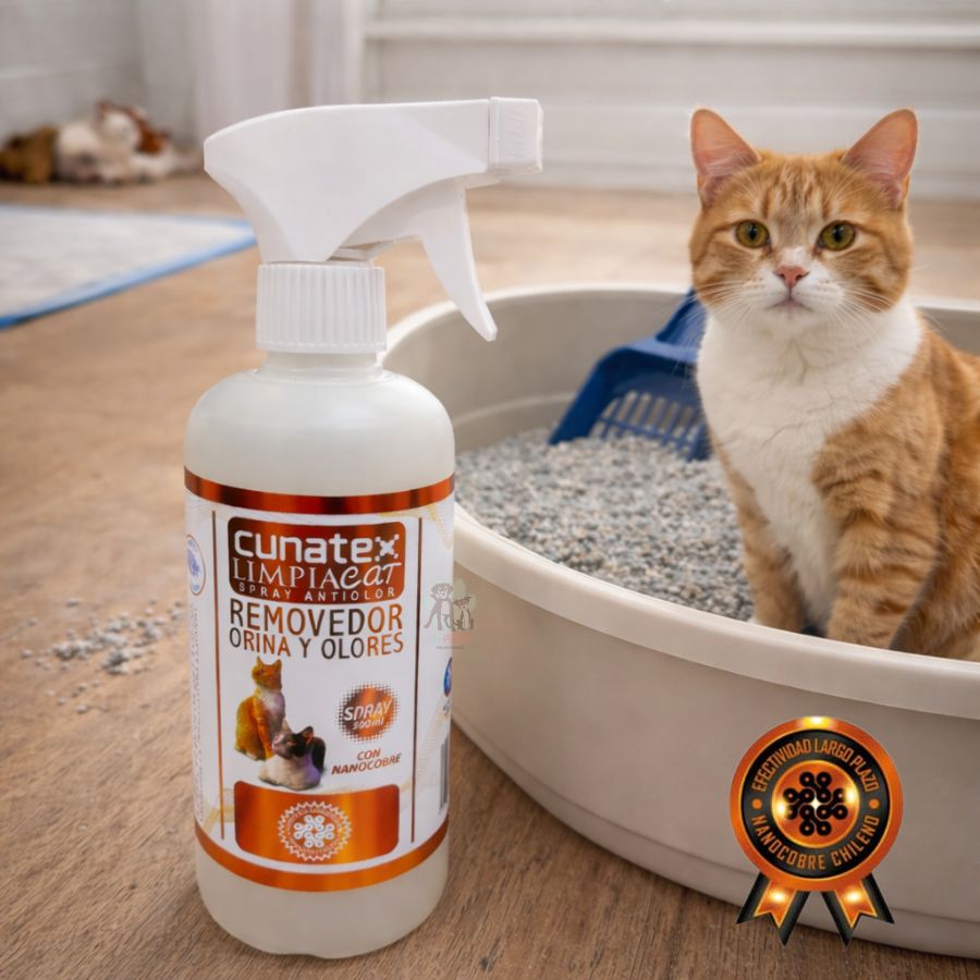 Cunatex Limpiacat Removedor Orina y Olores 500ml elimina malos olores, desinfecta con nanocobre y deja aroma a lavanda. Limpieza profunda y protección prolongada.