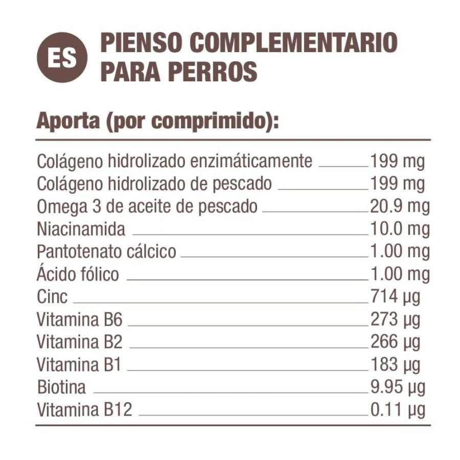 Dermadiet Antialérgico 60 Comprimidos, suplemento con colágeno, omega-3 y vitaminas para mejorar la salud de la piel y el pelo en perros. B-Pets