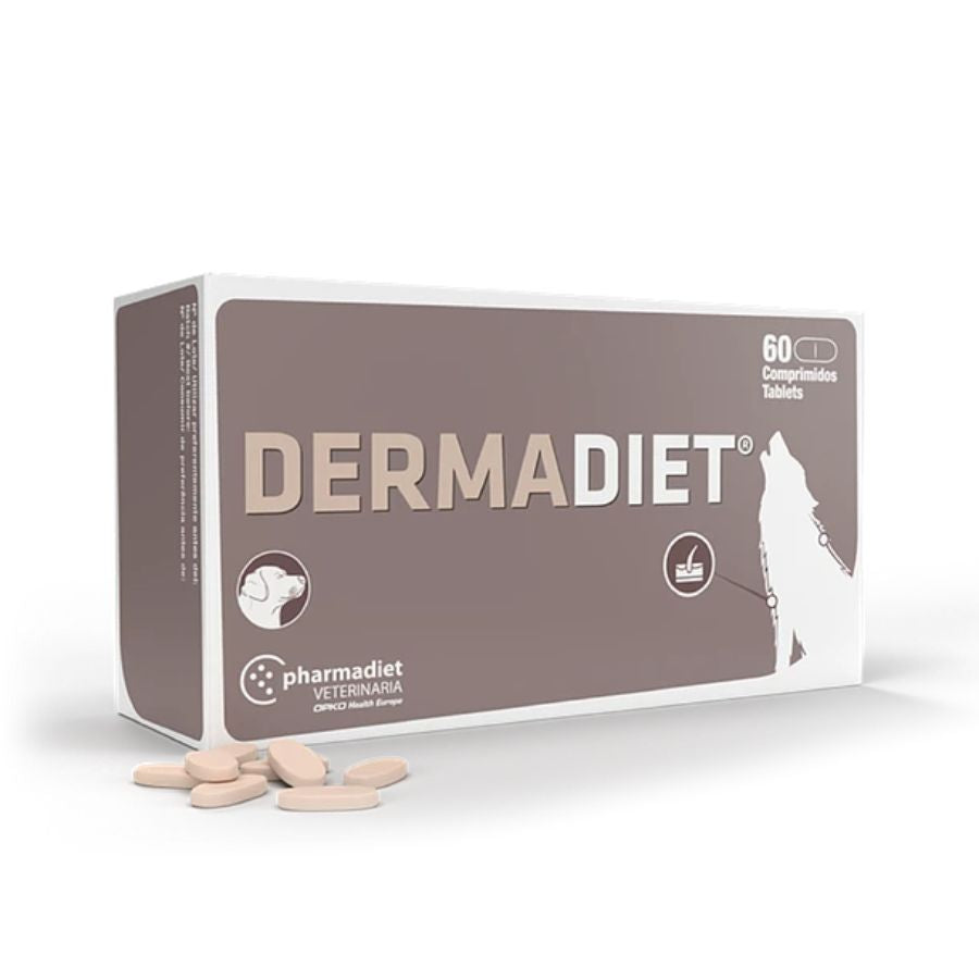Dermadiet Antialérgico 60 Comprimidos, suplemento con colágeno, omega-3 y vitaminas para mejorar la salud de la piel y el pelo en perros. B-Pets