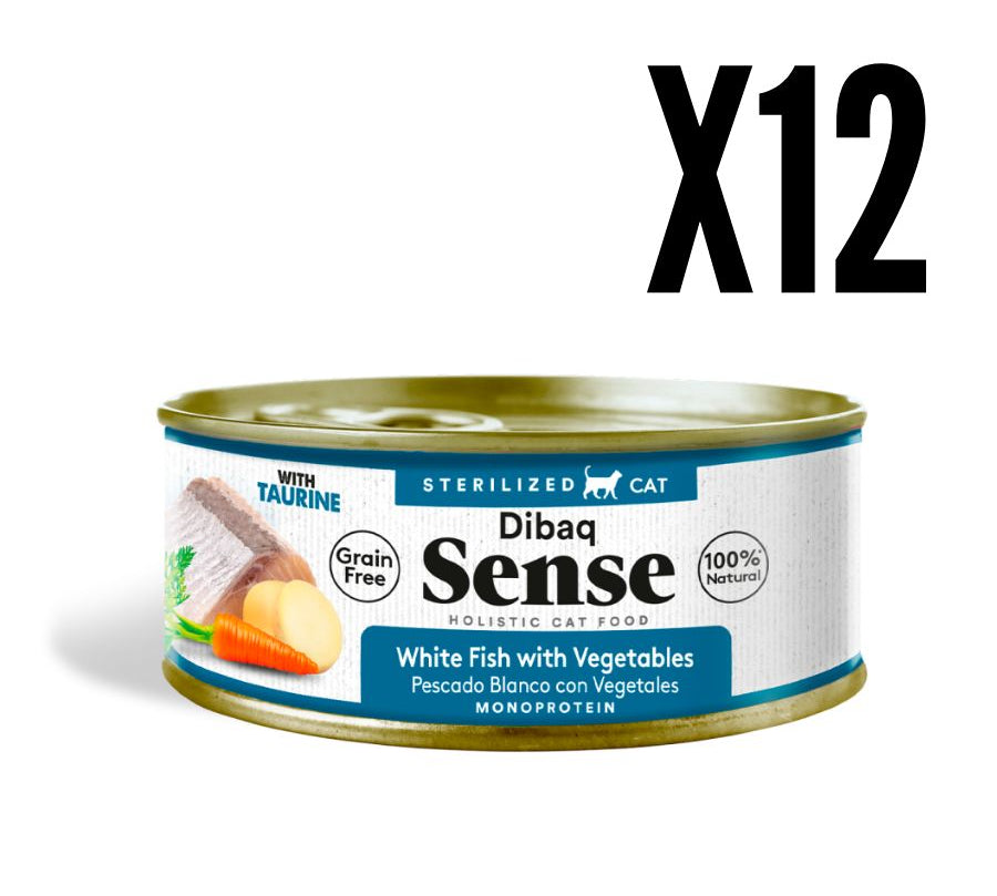 Dibaq Sense Alimento Húmedo Gato Adulto Pescado Blanco y Verduras sin cereales, textura fillets y vegetales frescos para gatos exigentes. B-Pets