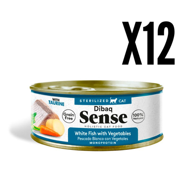 Dibaq Sense Alimento Húmedo Gato Adulto Pescado Blanco y Verduras sin cereales, textura fillets y vegetales frescos para gatos exigentes. B-Pets