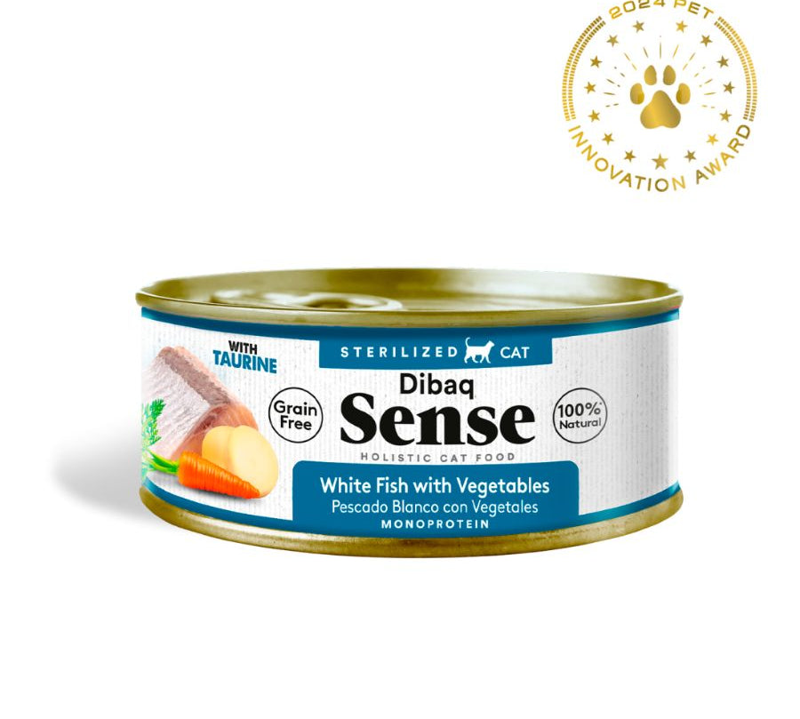 Dibaq Sense Alimento Húmedo Gato Adulto Pescado Blanco y Verduras sin cereales, textura fillets y vegetales frescos para gatos exigentes. B-Pets