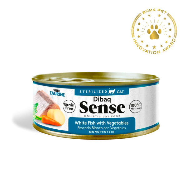 Dibaq Sense Alimento Húmedo Gato Adulto Pescado Blanco y Verduras sin cereales, textura fillets y vegetales frescos para gatos exigentes.
