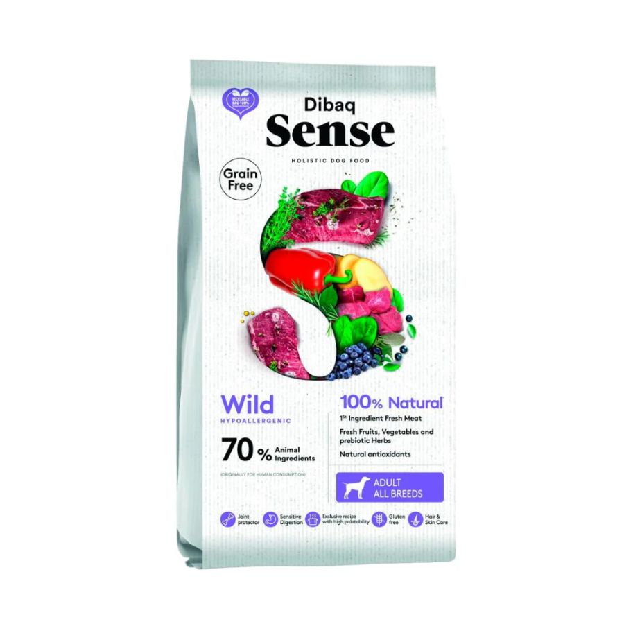 Dibaq Sense Perro Jabalí y Ciervo 10 kg, receta hipoalergénica sin cereales ni pollo, ideal para perros con intolerancias, con ingredientes naturales y protectores articulares.