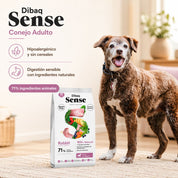 Dibaq Sense Conejo para Perro Adulto 2kg, receta hipoalergénica sin cereales, ideal para perros con digestión sensible.