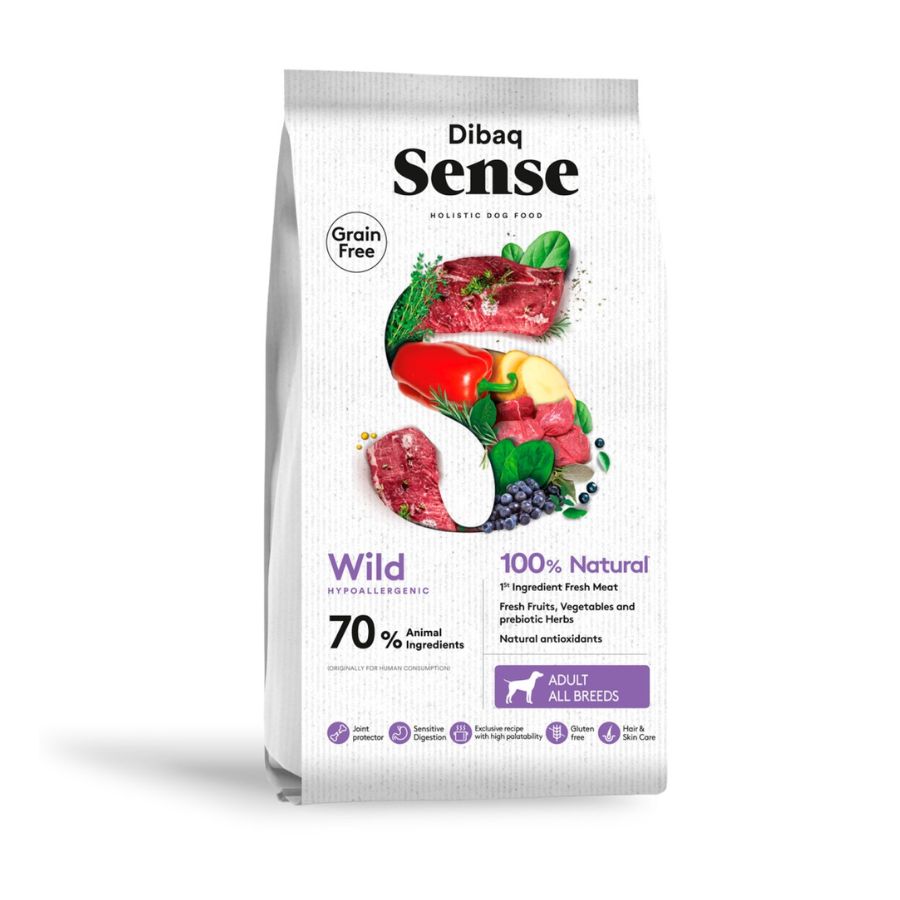 Dibaq Sense Perro Jabalí y Ciervo 10 kg , receta hipoalergénica sin cereales ni pollo, ideal para perros con intolerancias, con ingredientes naturales y protectores articulares.