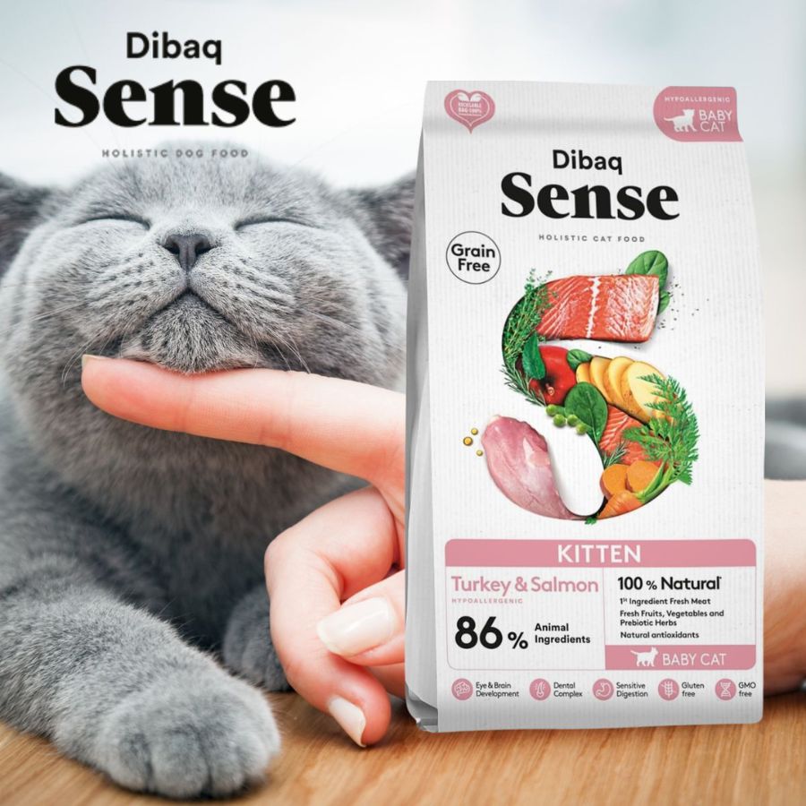 Dibaq Sense Grain Free Kitten Pavo & Salmón 6kg: Alimento hipoalergénico para gatitos. 86% de proteína animal, omega 3, antioxidantes y cuidado articular. ¡Cuida a tu gatito desde el primer mes de vida!