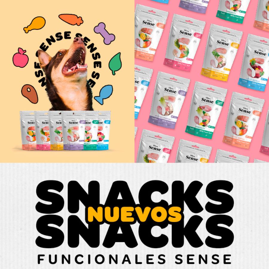 Snack Funcional Gastrointestinal de Pollo Dibaq Sense, ideal para perros con digestiones sensibles, elaborado con pollo fresco y plantas digestivas.