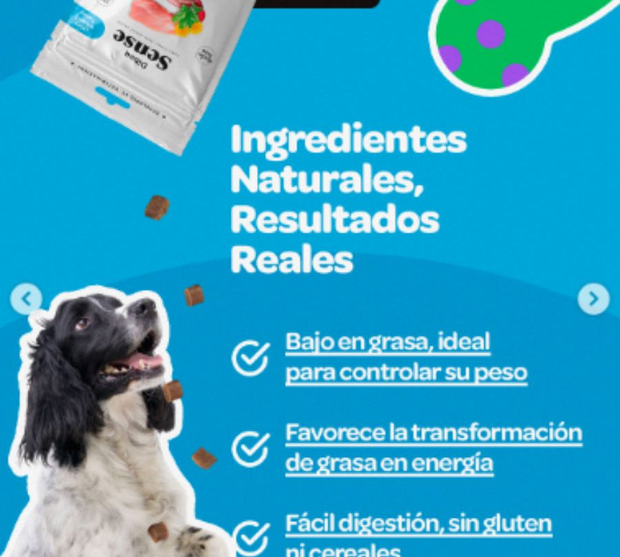 Snack Funcional Light Weight de Pavo Dibaq Sense, bajo en grasa y con L-Carnitina, ideal para perros con sobrepeso. ¡Controla su peso de forma natural!