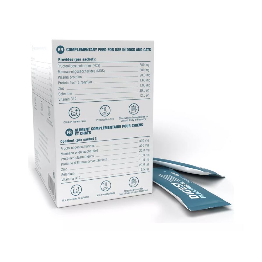 Digest Plasmoral Razas Pequeñas y Medianas 🐶🐱, suplemento sin alérgenos que apoya la salud intestinal e inmunitaria en perros pequeños y gatos.