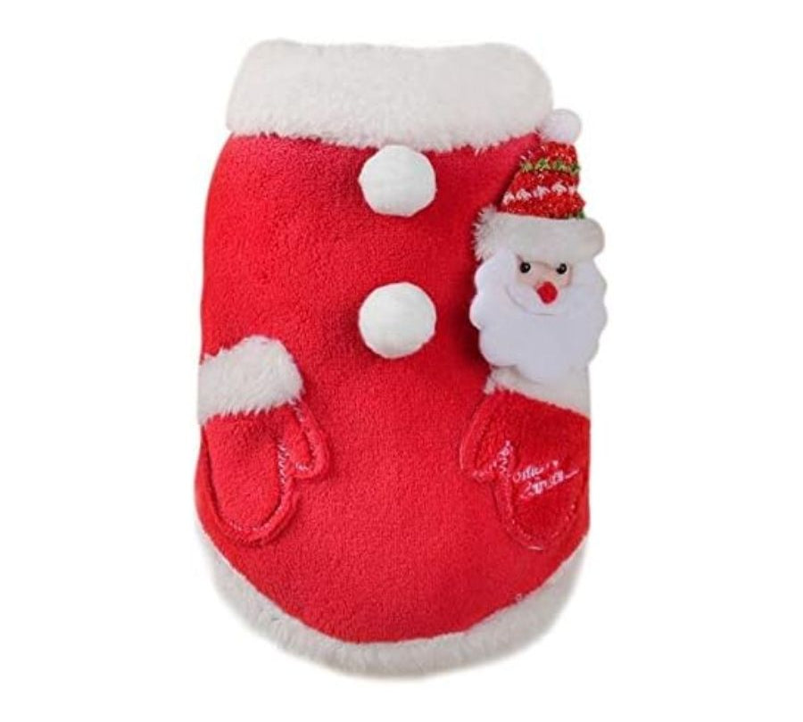 Disfraz Navideño Rojo para Perros y Gatos 🎅, confeccionado en 100% algodón suave y cómodo. Perfecto para celebrar la Navidad en familia.
