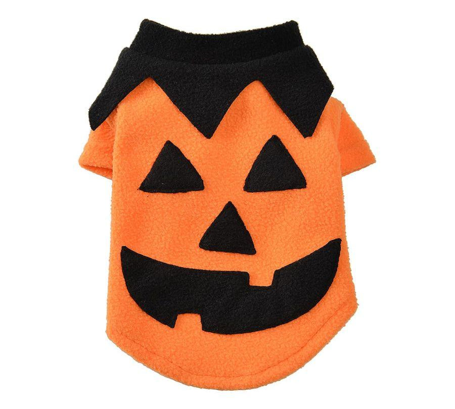 Disfraz de Calabaza para Perros y Gatos 🎃, hecho con forro polar suave y diseño festivo. ¡Perfecto para Halloween y ocasiones especiales!