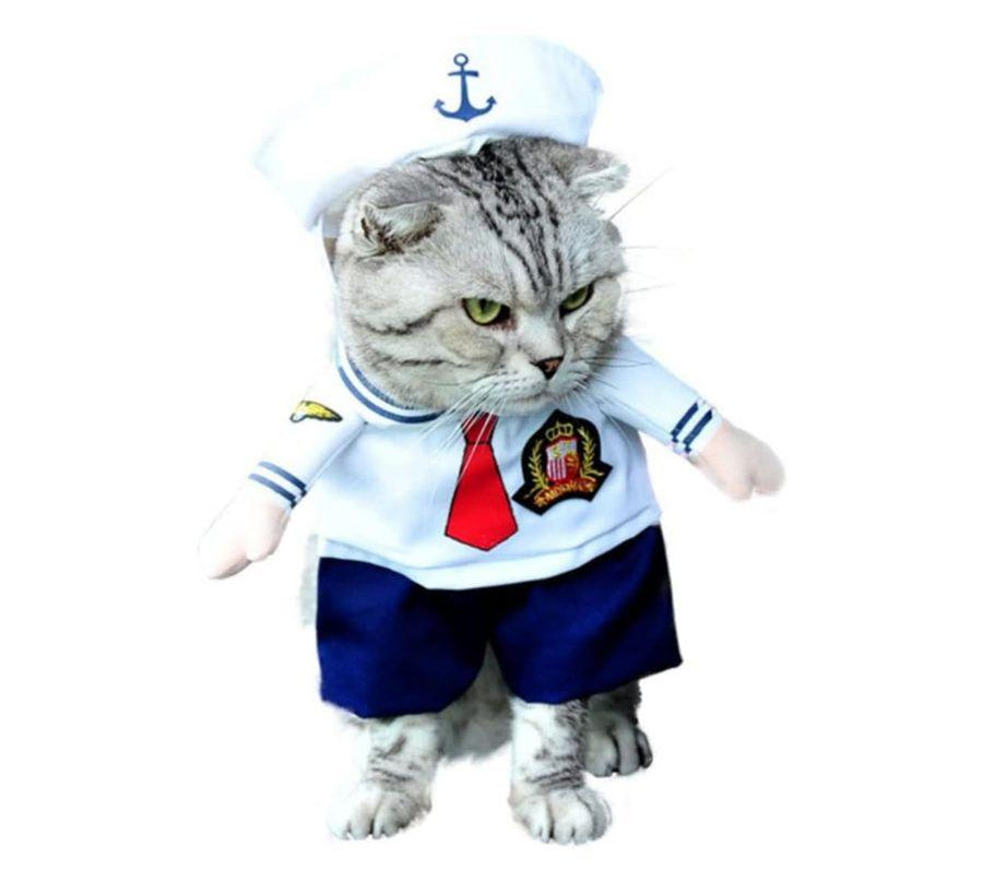 Disfraz de Marinero para Perros y Gatos ⚓, hecho con poliéster suave y diseño de uniforme náutico. ¡Ideal para fiestas y ocasiones especiales!