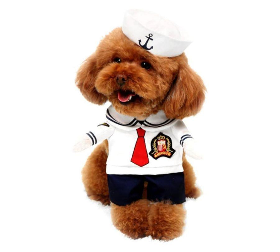 Disfraz de Marinero para Perros y Gatos ⚓, hecho con poliéster suave y diseño de uniforme náutico. ¡Ideal para fiestas y ocasiones especiales!