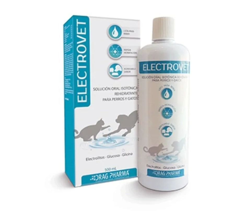 Electrovet 500ml, solución isotónica hidratante para perros y gatos. Ideal para rehidratación rápida tras ejercicio o convalecencia.