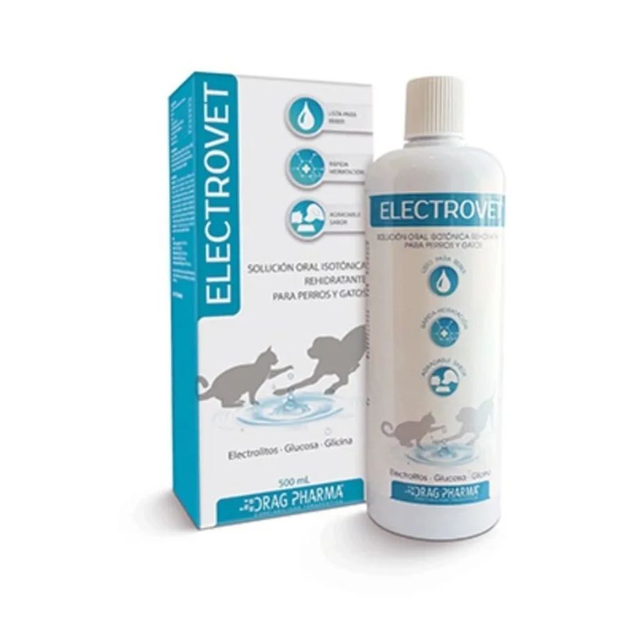Electrovet 500ml, solución isotónica hidratante para perros y gatos. Ideal para rehidratación rápida tras ejercicio o convalecencia.