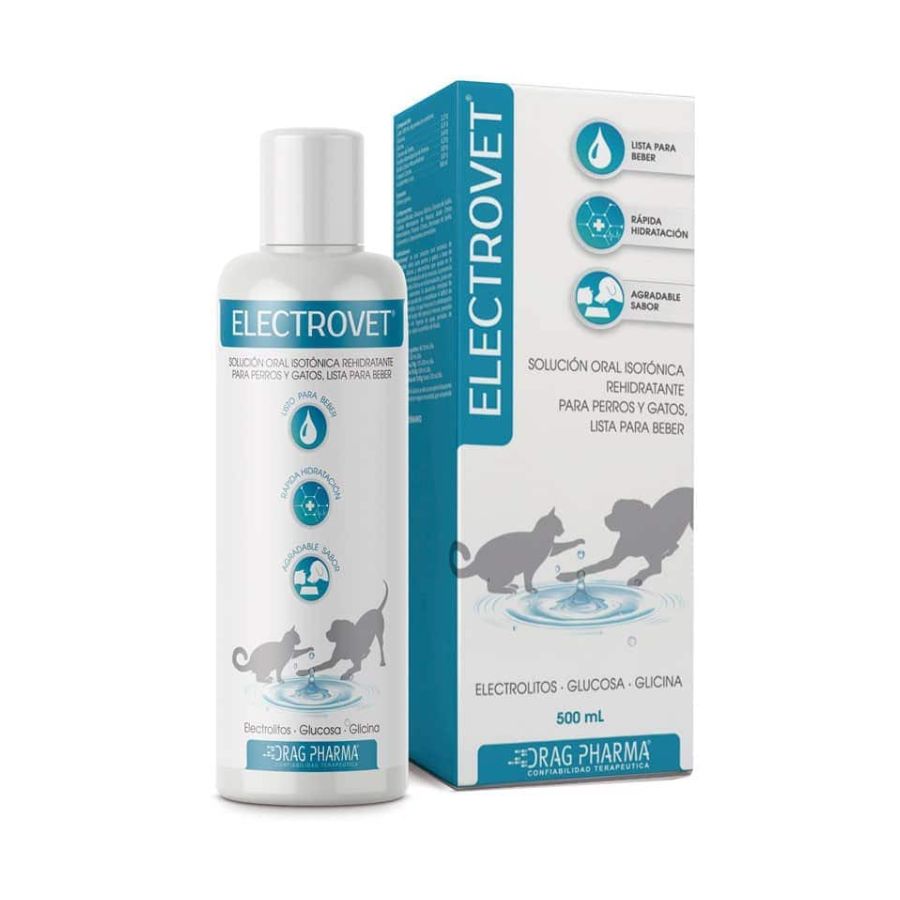 Electrovet 500ml, solución isotónica hidratante para perros y gatos. Ideal para rehidratación rápida tras ejercicio o convalecencia.