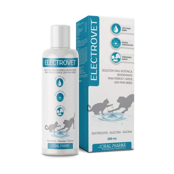 Electrovet 500ml, solución isotónica hidratante para perros y gatos. Ideal para rehidratación rápida tras ejercicio o convalecencia.