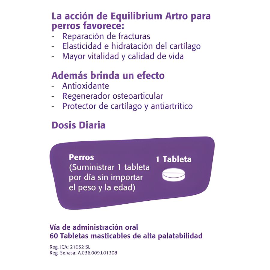 Equilibrium Artro 60 Comprimidos para Perros suplemento articular con glucosamina, Omega 3 y vitaminas para movilidad y cartílago saludable.