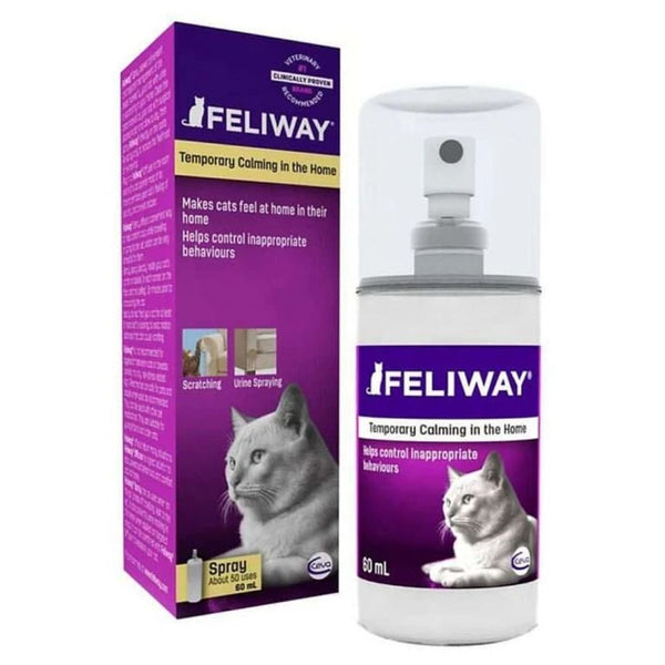 Feliway Classic Spray 60ml reduce el estrés en gatos durante viajes y en casa. Ideal para prevenir marcaje por orina o arañazos. Fácil y seguro de usar.