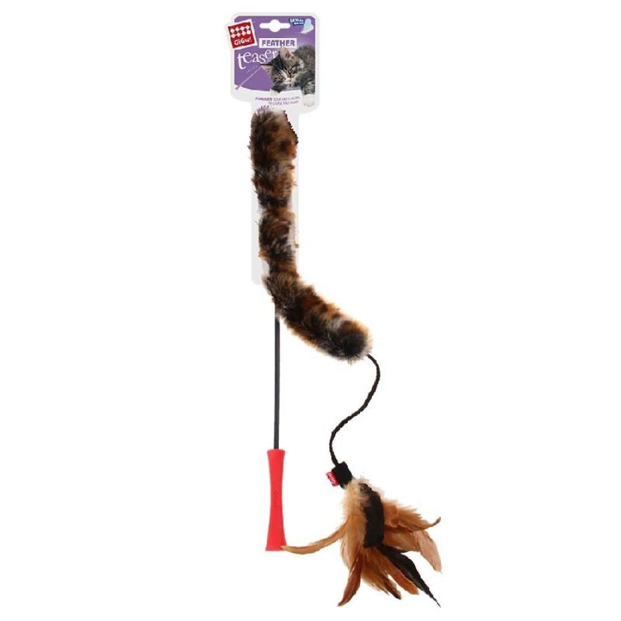 Gigwi Varita Felpa y Plumas para Gatos juguete interactivo que estimula el instinto de caza con plumas naturales y varita flexible para juegos activos.