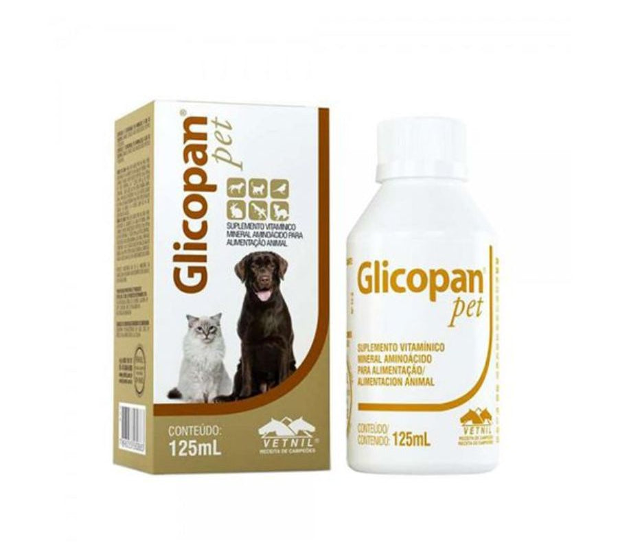 Glicopan Pet 125 ml suplemento líquido con 22 aminoácidos, vitaminas B y glucosa. Estimula el apetito, da energía y mejora el estado general de tu mascota. B-Pets
