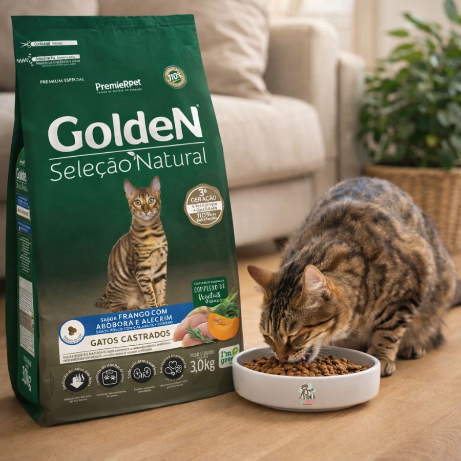 GoldeN Gatos Castrados Pollo y Calabaza 3kg Control de peso, 36,5% proteína y salud urinaria con ingredientes naturales.