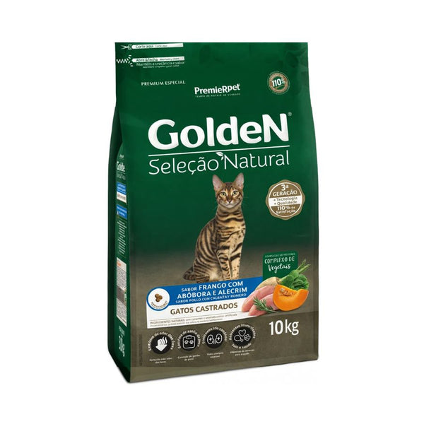 GoldeN Gatos Castrados Pollo y Calabaza 10kg Control de peso, 36,5% proteína y salud urinaria con ingredientes naturales.