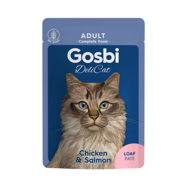 Gosbi Delicat Pollo y Salmón 70g, alimento húmedo completo, natural y sabroso para gatos, con pollo y salmón de alta calidad. B-Pets