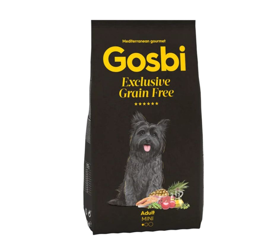 Gosbi Exclusive Grain Free Adult Mini 2kg, con salmón y cordero frescos, sin cereales, ideal para perros pequeños. Alta palatabilidad y fácil digestión.