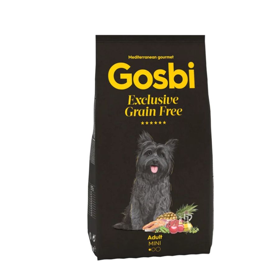 Gosbi Exclusive Grain Free Adult Mini 2kg, con salmón y cordero frescos, sin cereales, ideal para perros pequeños. Alta palatabilidad y fácil digestión.
