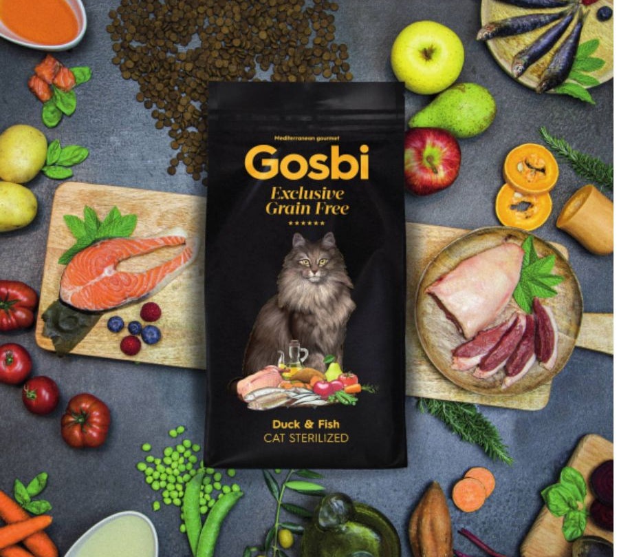 Gosbi Exclusive Grain Free Duck & Fish Cat Sterilized 2 Kg  alimento sin cereales para gatos esterilizados, alto en proteínas y con fórmula ProcatVital. B-Pets