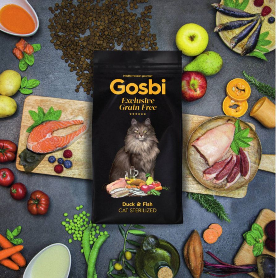 Gosbi Exclusive Grain Free Duck & Fish Cat Sterilized 2 Kg  alimento sin cereales para gatos esterilizados, alto en proteínas y con fórmula ProcatVital. B-Pets