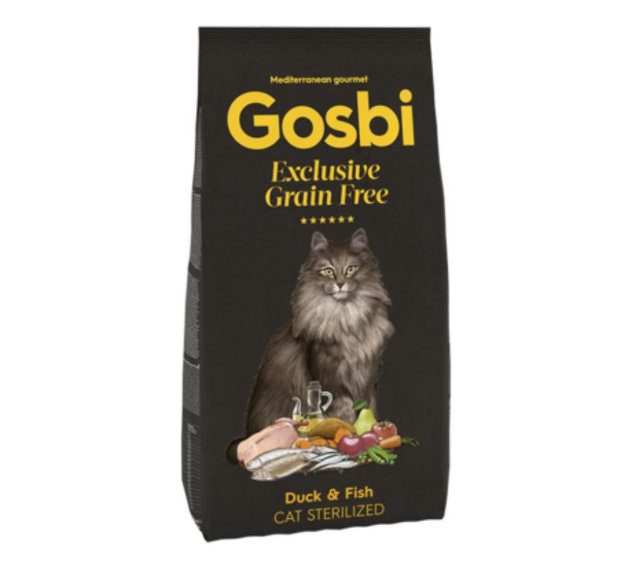 Gosbi Exclusive Grain Free Duck & Fish Cat Sterilized 2 Kg  alimento sin cereales para gatos esterilizados, alto en proteínas y con fórmula ProcatVital. B-Pets