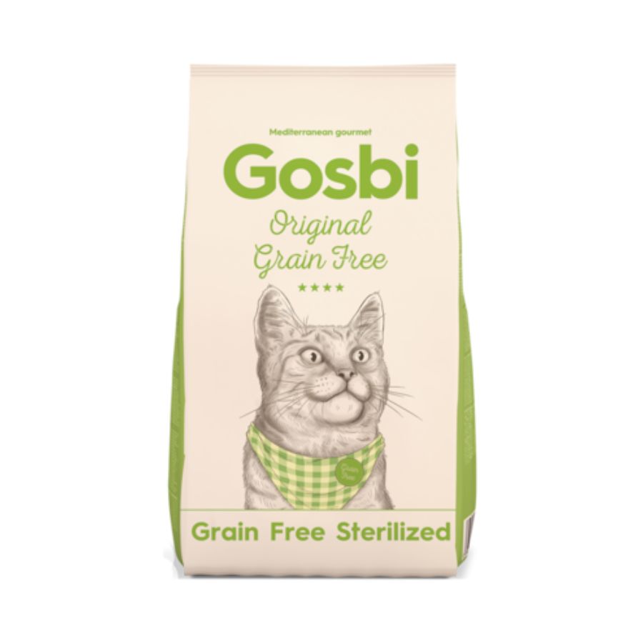Gosbi Original Cat Grain Free Sterilized 7 Kg alimento sin cereales para gatos esterilizados, con bajo contenido en grasa y fibra para controlar el apetito.