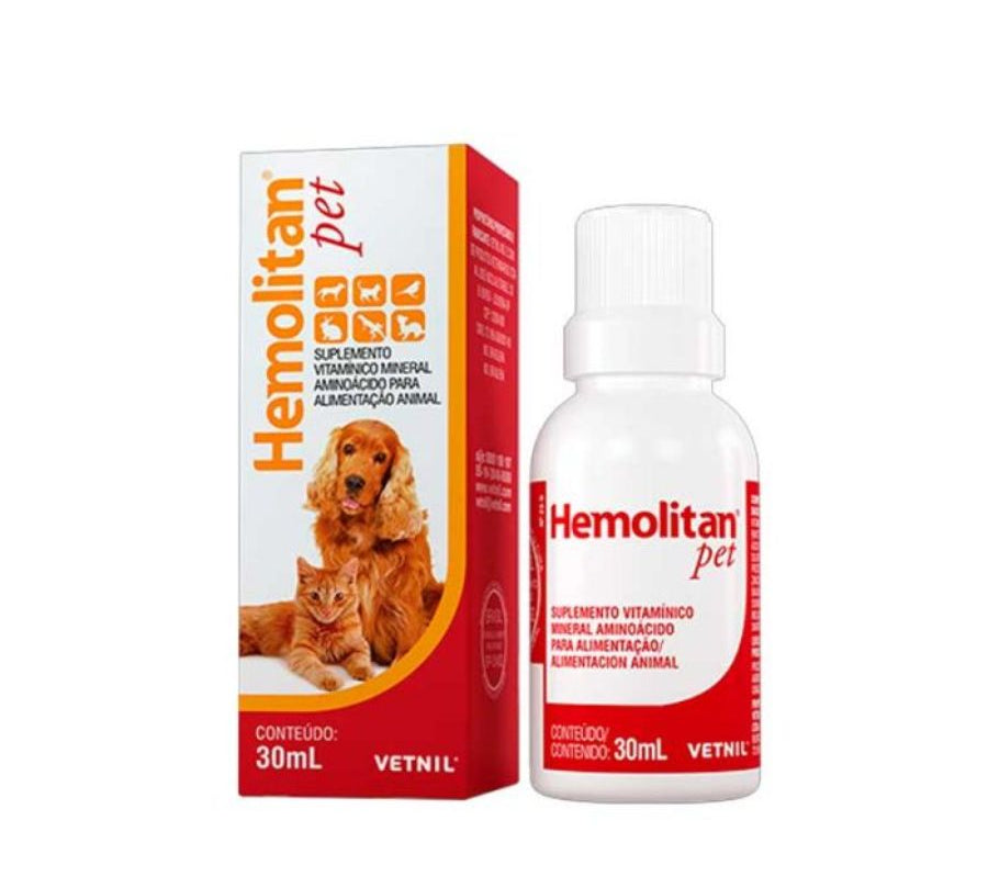 Hemolitan 30 ml suplemento hematopoyético con hierro, vitaminas B y ácido fólico. Ideal para animales en crecimiento, recuperación o con anemia. B-Pets