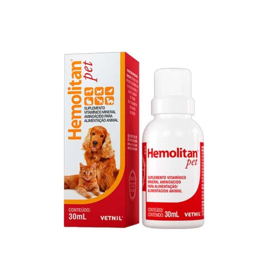 Hemolitan 30 ml suplemento hematopoyético con hierro, vitaminas B y ácido fólico. Ideal para animales en crecimiento, recuperación o con anemia. B-Pets