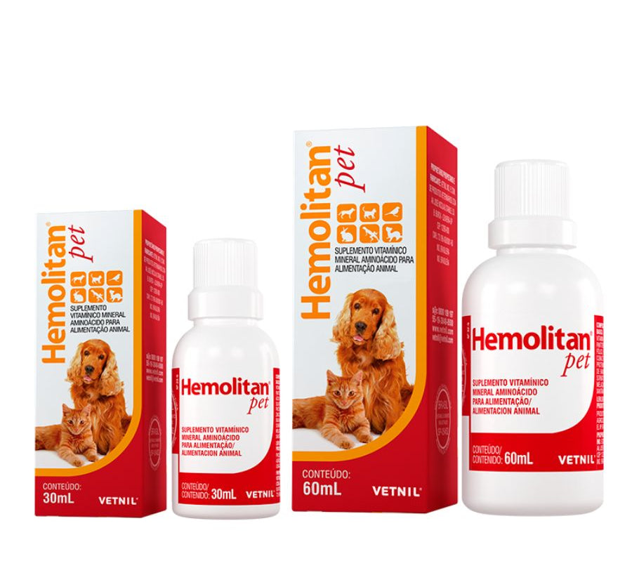 Hemolitan 30 ml suplemento hematopoyético con hierro, vitaminas B y ácido fólico. Ideal para animales en crecimiento, recuperación o con anemia. B-Pets