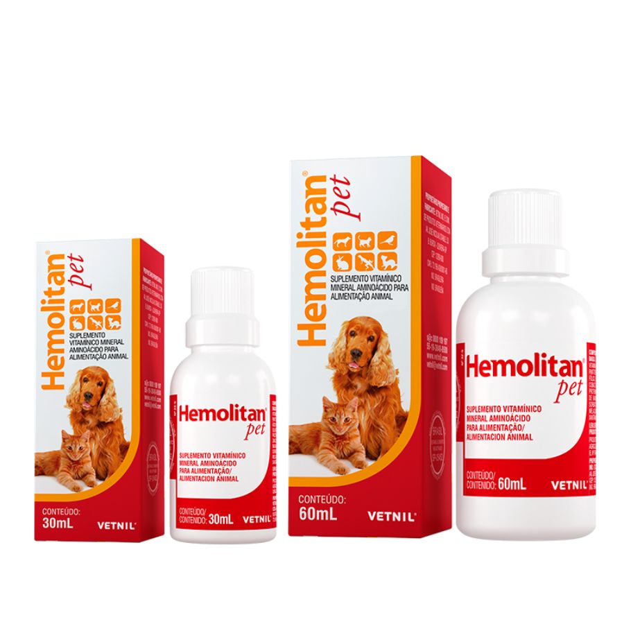 Hemolitan 60 ml suplemento hematopoyético con hierro, vitaminas B y ácido fólico. Ideal para animales en crecimiento, recuperación o con anemia. B-Pets