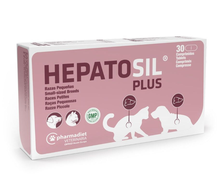 Hepatosil Razas Pequeñas y Gatos 30 Comprimidos protege el hígado, ayuda a regenerar células hepáticas y favorece la eliminación de toxinas.
