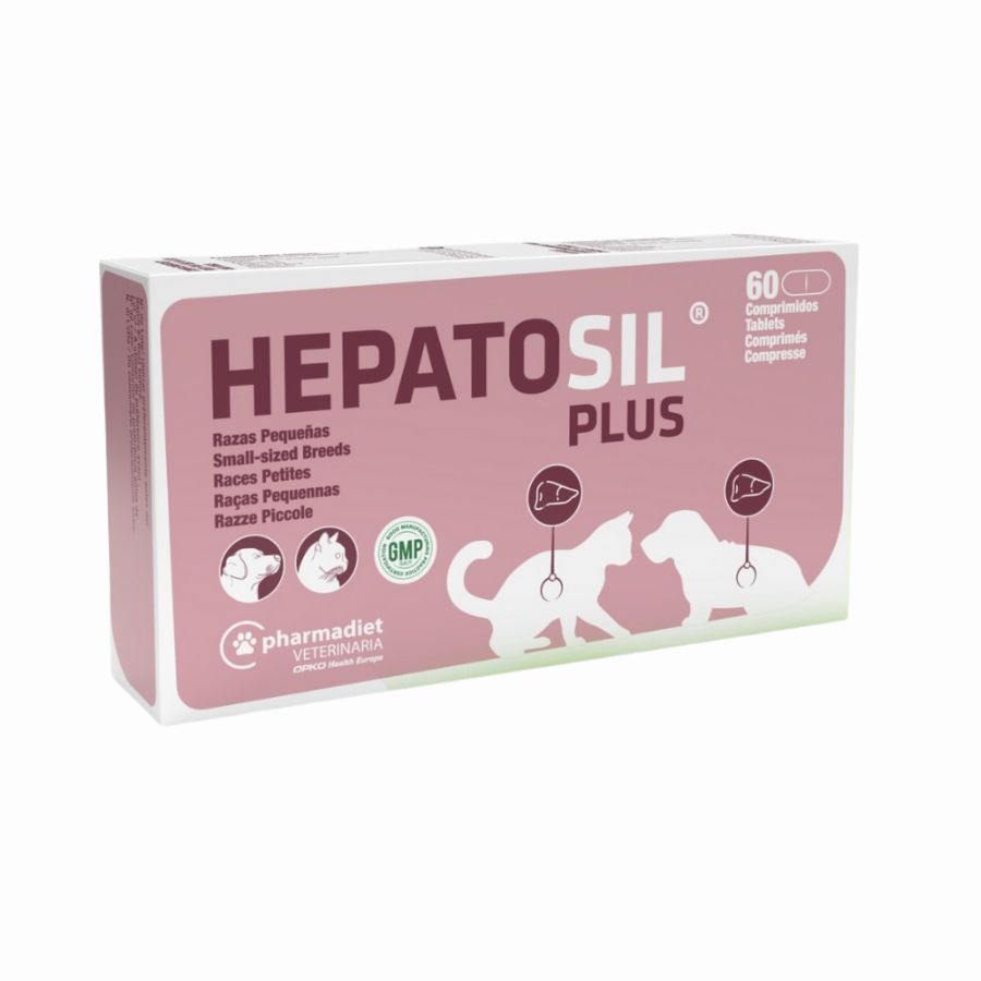 Hepatosil Razas Pequeñas y Gatos 60 Comprimidos protege el hígado, ayuda a regenerar células hepáticas y favorece la eliminación de toxinas.