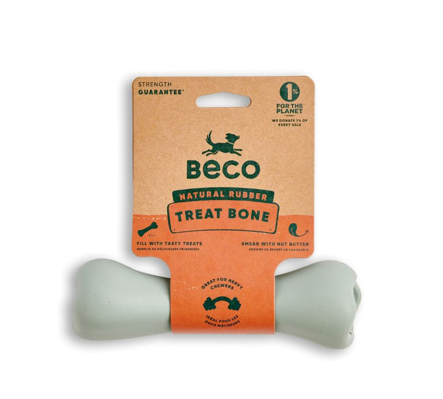 Hueso de Goma Natural para Premios Beco 🦴, ideal para masticadores intensos. Rellenable y con aroma a vainilla, para una experiencia de juego segura y duradera.