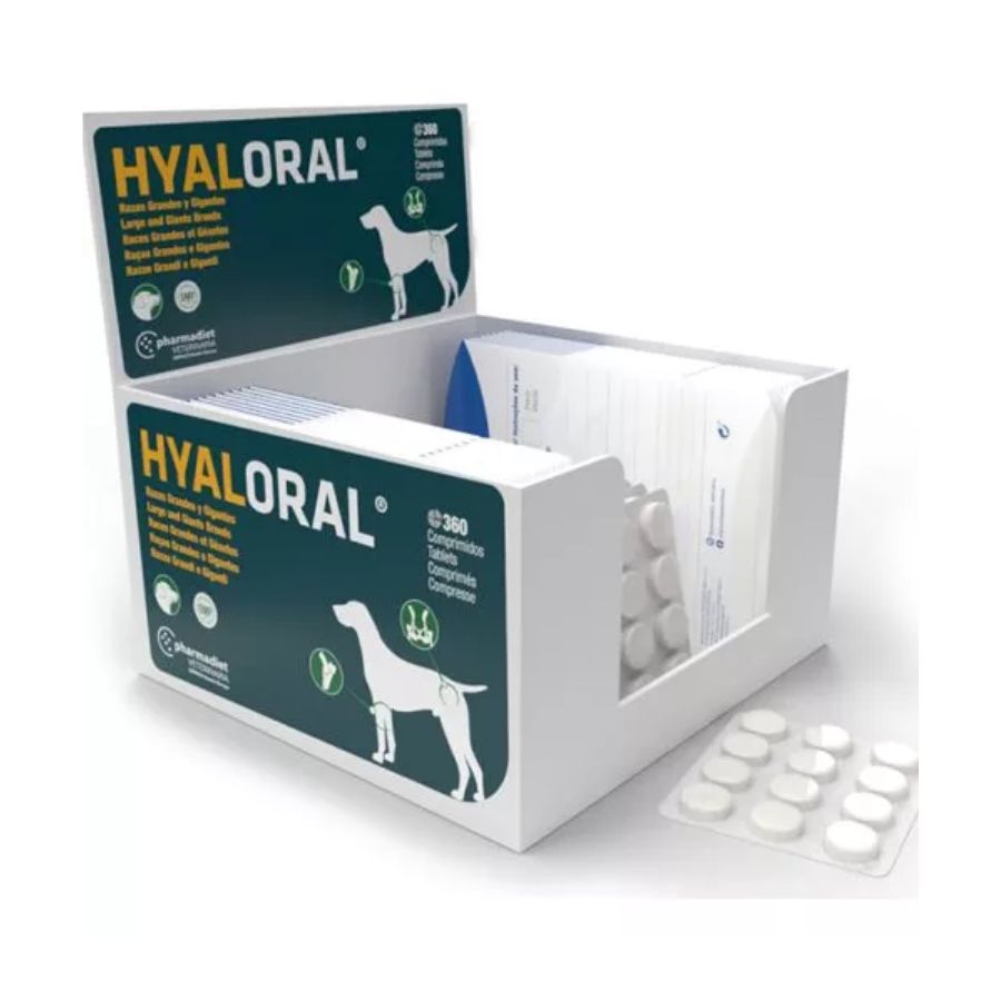 Hyaloral Razas Grandes y Gigantes 120 comprimidos, condroprotector avanzado para perros de gran tamaño. Mejora la movilidad y protege las articulaciones.