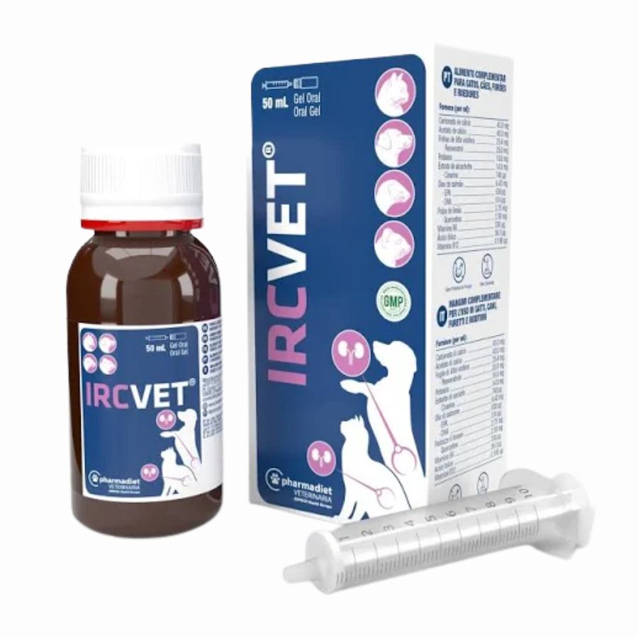 IRC VET Gel 50 ml, suplemento renal con quercetina, omega 3 y vitaminas, ideal para perros, gatos y pequeños animales con insuficiencia renal.