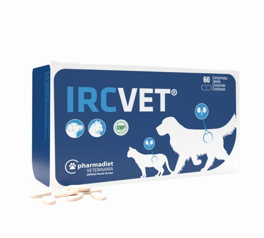 IRC VET 60 Comprimidos, suplemento renal con resveratrol y vitaminas del grupo B, protege las células renales y mejora la vitalidad de tu mascota.