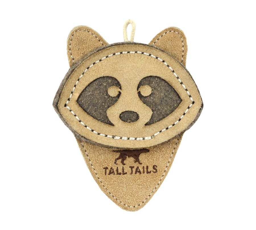 Juguete Mapache de Cuero Natural y Lana 🦊, seguro y ecológico, ideal para perros pequeños en juegos de buscar y tirar. Sin químicos ni colorantes.